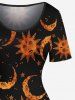 Plus Size Sun Moon Star Face Print A Line Dress -  