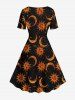Plus Size Sun Moon Star Face Print A Line Dress -  