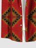 Plus Size Ethnic Graphic Print Hawaii Button Pocket Shirt For Men -  