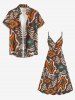 Robe débardeur trapèze à imprimé géométrique ethnique grande taille, style hawaïen, cache-cœur. - Brun 4X