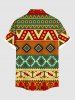 Plus Size Ethnic Geometric Graphic Print Hawaii Button Pocket Shirt For Men -  