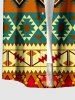 Plus Size Ethnic Geometric Graphic Print Hawaii Button Pocket Shirt For Men -  