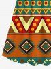 Robe débardeur trapèze à imprimé géométrique ethnique grande taille, style hawaïen, cache-cœur. - Orange Foncé XXS