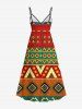 Robe débardeur trapèze à imprimé géométrique ethnique grande taille, style hawaïen, cache-cœur. - Orange Foncé 1X