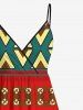 Robe débardeur trapèze à imprimé géométrique ethnique grande taille, style hawaïen, cache-cœur. - Orange Foncé 1X