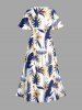 Robe midi trapèze grande taille à imprimé floral tropical et hibiscus, style hawaïen, avec poches fendues - Blanc S