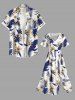 Plus Size Tropical Leaf Hibiscus Flower Print Hawaii Split Pocket A Line Midi Dress -  