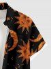 Chemise grande taille homme à imprimé soleil lune étoiles et poche boutonnée - Noir XL