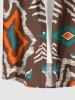 Chemise hawaïenne à imprimé géométrique ethnique grande taille et poche boutonnée pour homme - Brun XL
