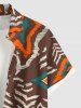Chemise hawaïenne à imprimé géométrique ethnique grande taille et poche boutonnée pour homme - Brun XL