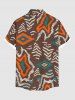 Chemise hawaïenne à imprimé géométrique ethnique grande taille et poche boutonnée pour homme - Brun XL
