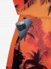 Plus Size Coconut Tree Dusk Print Hawaii Drawstring Pocket Romper -  