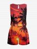 Plus Size Coconut Tree Dusk Print Hawaii Drawstring Pocket Romper -  