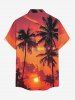 Plus Size Coconut Tree Dusk Print Hawaii Button Pocket Shirt For Men -  