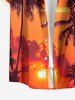 Plus Size Coconut Tree Dusk Print Hawaii Button Pocket Shirt For Men -  