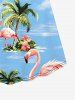 Robe à bretelles trapèze grande taille imprimée cocotier flamant rose et hibiscus, style hawaïen, cache-cœur - Bleu clair 4X