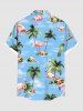 Chemise à boutons pour homme, grande taille, imprimé hawaïen, cocotiers, flamants roses et hibiscus, avec motif marin et cocotiers. - Bleu clair 6XL