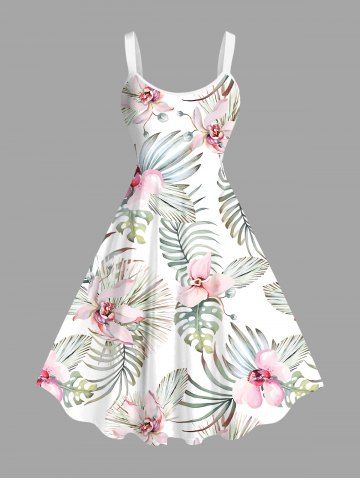 Robe débardeur hawaïenne à imprimé tropical fleurs et feuilles grande taille - WHITE - XS