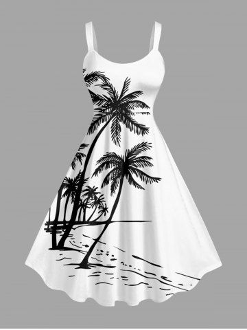 Robe débardeur hawaïenne imprimée cocotiers grande taille - WHITE - XS