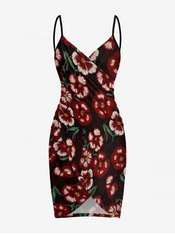 Plus Size Flowers Leaf Print Convertible Hawaii Beach Cover - BLACK - XXS