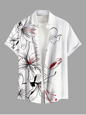 Chemise hawaïenne grande taille à imprimé fleurs tropicales, boutons et poches pour homme - WHITE - 4XL