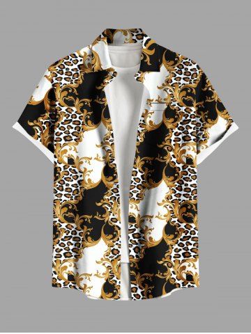 Chemise hawaïenne grande taille pour homme, à imprimé floral léopard colorblock, boutons et poche, style homme. - DEEP COFFEE - M