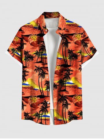 Chemise hawaïenne grande taille pour homme, imprimée de fleurs de cocotiers, avec boutons et poche. - DARK ORANGE - 6XL