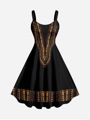 Robe débardeur hawaïenne à imprimé ethnique grande taille - BLACK - XXS