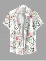 Plus Size Flowers Leaf Tropical Print Buttons Pocket Hawaii Shirt For Men -  