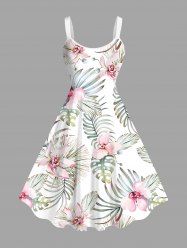 Plus Size Flowers Leaf Tropical Print Hawaii Tank Dress -  