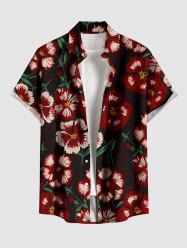 Plus Size Flowers Leaf Print Buttons Pocket Hawaii Shirt For Men -  