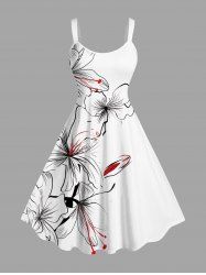 Plus Size Tropical Flowers Print Hawaii Tank Dress -  