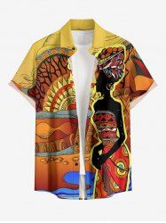 Chemise hawaïenne ethnique grande taille pour femme, imprimé soleil, boutons et poche, pour homme - Orange XL