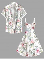 Flowers Leaf Tropical Print Plus Size Matching Hawaii Beach Outfit For Couples -  