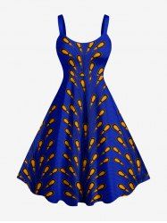 Plus Size Peacock Feather Print Hawaii A Line Dress -  