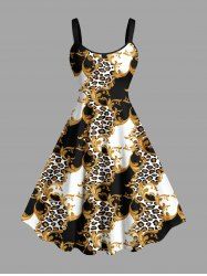 Plus Size Floral Leopard Colorblock Print Hawaii Tank Dress -  