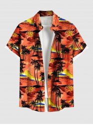Chemise hawaïenne grande taille pour homme, imprimée de fleurs de cocotiers, avec boutons et poche. - Orange Foncé 6XL