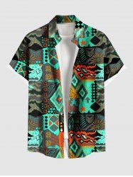 Plus Size Ethnic Pattern Print Buttons Pocket Hawaii Shirt For Men -  