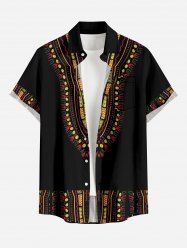 Plus Size Ethnic Pattern Print Buttons Pocket Hawaii Shirt For Men -  