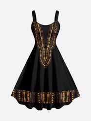Robe débardeur hawaïenne à imprimé ethnique grande taille - Noir L