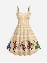 Plus Size Ethnic Dancer Geometric Pattern Print Hawaii Tank Dress -  