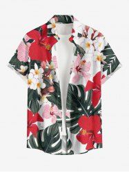 Chemise hawaïenne grande taille pour homme, à imprimé floral tropical et feuilles d'hibiscus, boutons et poche. - Vert profond 6XL
