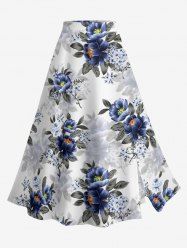 Plus Size Flower Leaf Print Hawaii Split A Line Skirt -  