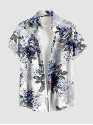 Plus Size Flower Leaf Print Hawaii Buttons Pocket Shirt For Men - Blanc L
