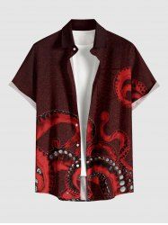 Plus Size Octopus Print Hawaii Button Pocket Shirt For Men -  