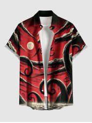 Chemise hawaïenne à poches boutonnées, imprimé pieuvre, mer et lune, grande taille pour homme - Rouge S