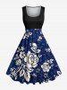 Ensemble de plage hawaïen assorti grande taille à imprimé fleurs et feuilles pour couples - Bleu Marine 