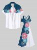 Flower Contrast Colorblock Print Plus Size Matching Hawaii Beach Outfit For Couples -  