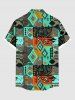 Chemise hawaïenne grande taille à motifs ethniques imprimés, boutons et poches pour hommes - Vert M