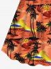 Plus Size Coconut Tree Flowers Print Cinched Hawaii Dress -  